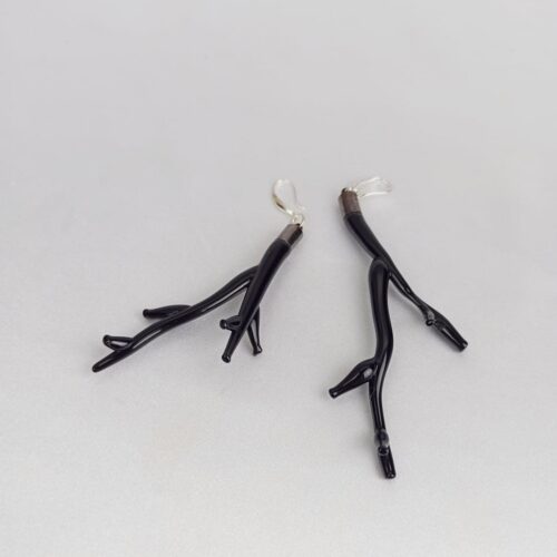 Boucles d'oreilles corail Antipatharia noir attache en argent