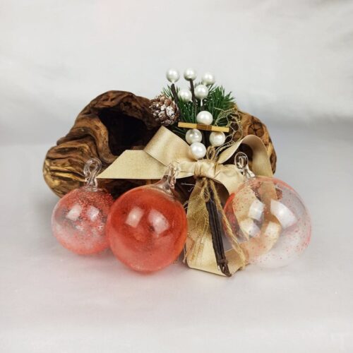 boules de noel Panselinos mouchetée rouge et bronze
